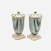 A Pair of Green Striped Porcelain Urns
