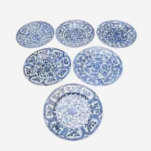 Antique Blue & White Chinese Plates - Set of 6