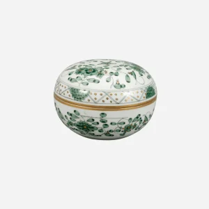 Antique Meissen Green Indian Flower Trinket Box