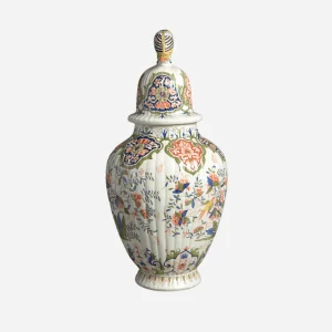 Antique Polychrome Delft Vase & Cover