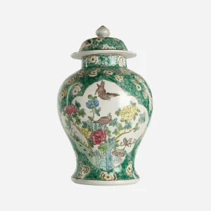 Antique Polychrome Ginger Jar with Birds and Peonies