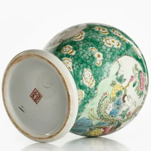 Antique Polychrome Ginger Jar with Birds and Peonies