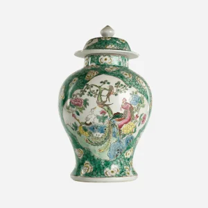 Antique Polychrome Ginger Jar with Birds and Peonies