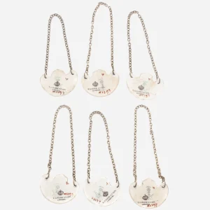 Cased Porcelain & Silver Decanter Labels - Set of 6