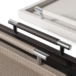 Dedalo Medium Rectangular Leather Tray Taupe