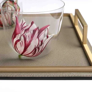 Defile Large Rectangular Leather Tray Mud & Brass