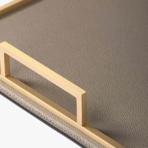 Defile Large Rectangular Leather Tray Mud & Brass