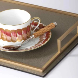 Defile Large Rectangular Leather Tray Mud & Brass
