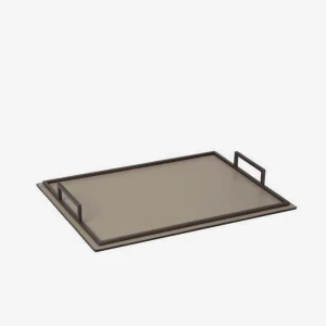 Defile Medium Rectangular Leather Tray Mud