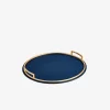 Defile Medium Round Leather Tray Royal Blue Brass