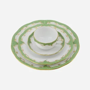 Fish Scale Green & Gold Dessert Plate
