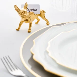 Gold French Bulldog Place Card Holder