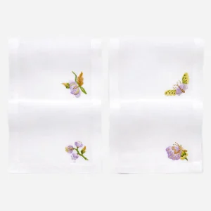 Lilac Flower & Butterfly Cocktail Napkin - Set of 4