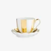 Melon Teacup & Saucer White and Gold