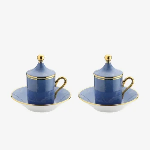Oriente Italiano Espresso Cup with Lid & Saucer Pervinca - Set of 2