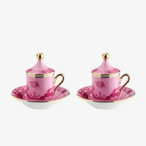 Oriente Italiano Espresso Cup with Lid & Saucer Porpora - Set of 2