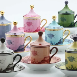 Oriente Italiano Espresso Cup with Lid & Saucer Pervinca - Set of 2