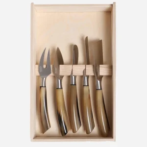 Set of Five Ox Horn Cheese Knives
