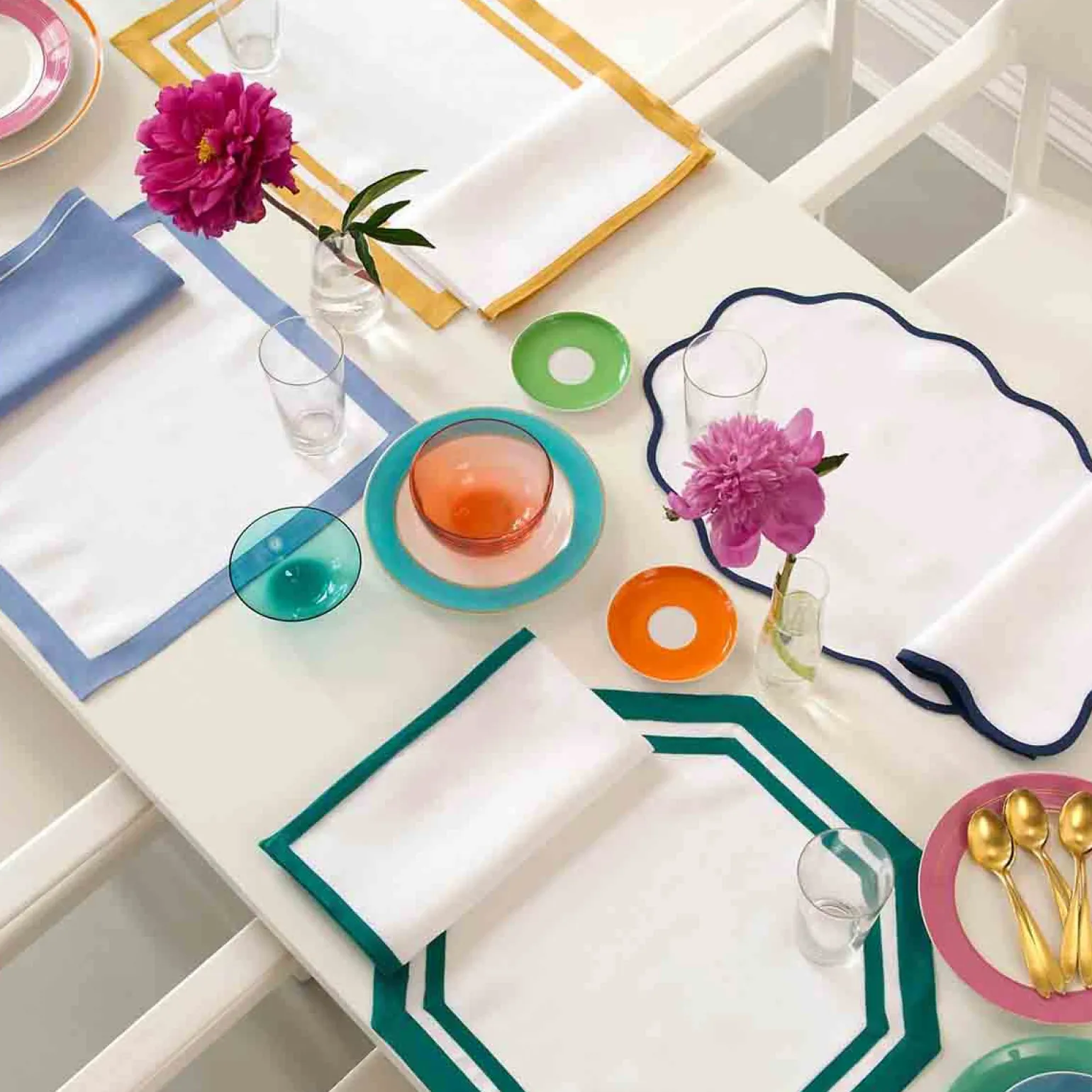 Set of Four Octagon Placemats Sapphire Blue