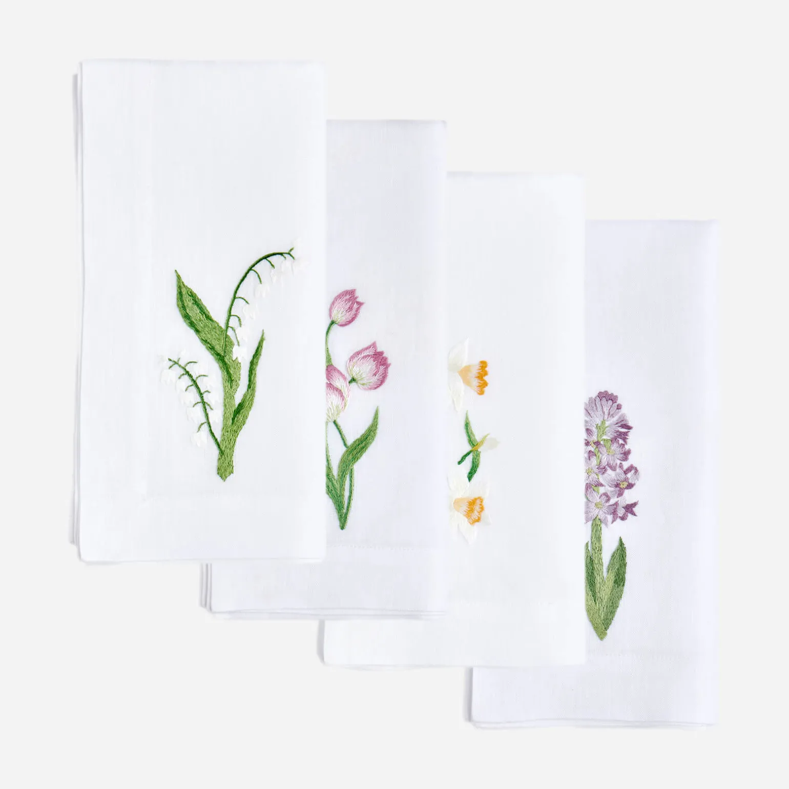 spring_flower_embroidered_0.webp Spring Flower Embroidered Dinner Napkin - Set of 4