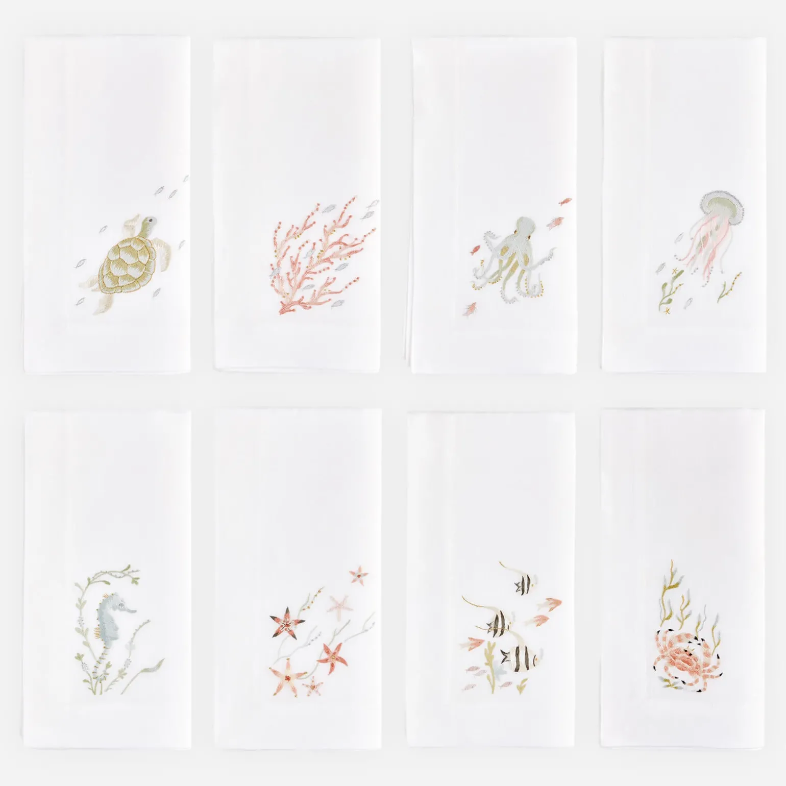under_the_sea_handembroid_1.webp Under the Sea Hand-Embroidered Napkin - Set of 8